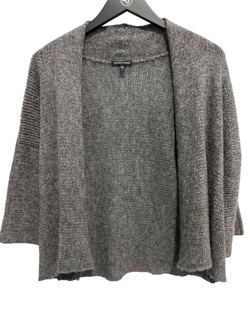 Eileen Fisher Cardigan Sweater Small Open Front Metallic Wool Blend Cozy Knit